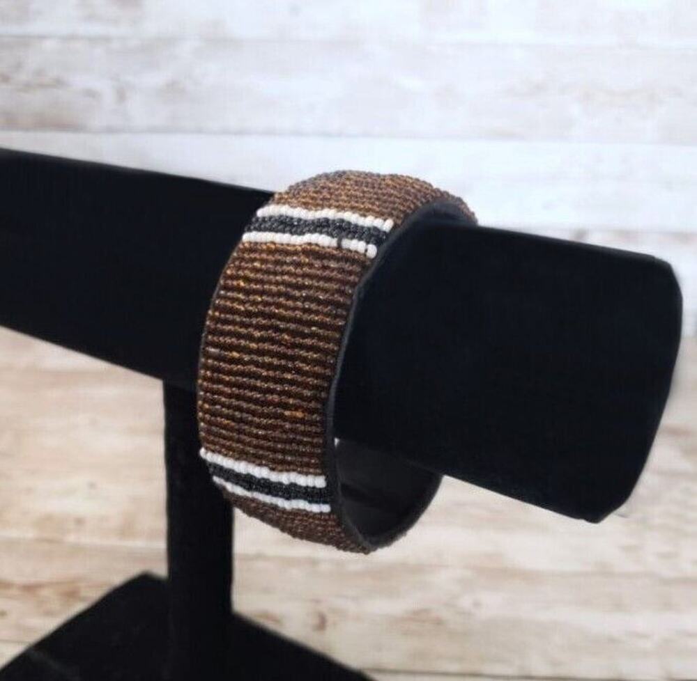 Vintage Bracelet / Bangle Chunky Beaded Bracelet Brown, Black, White